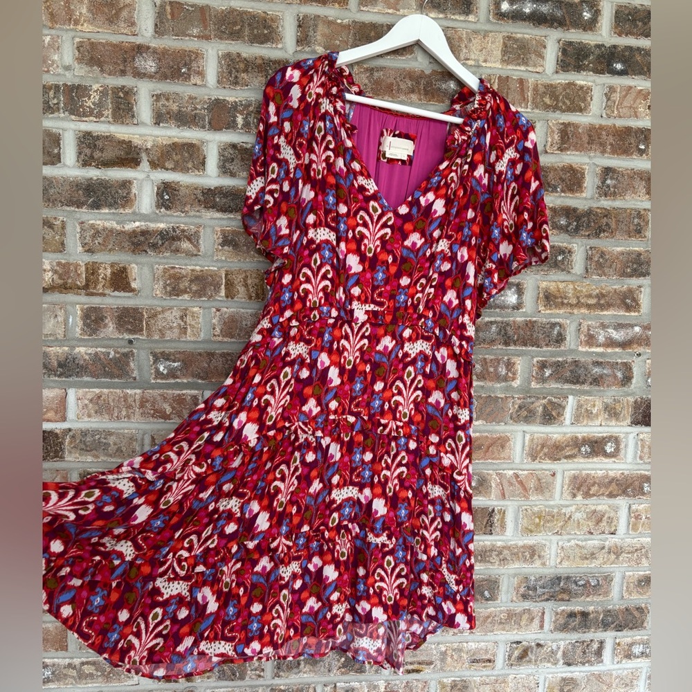 Anthropologie Robin Tiered Mini Dress Raspberry Color Large - Picture 7 of 7